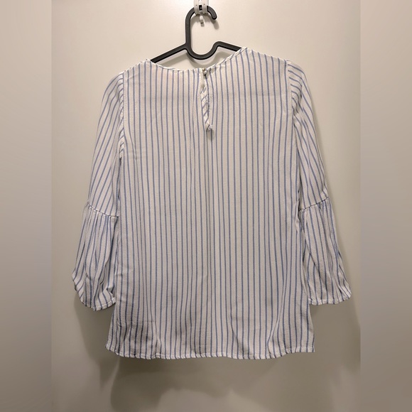 Zara Trafaluc Collection Blue and White Striped Bell Sleeve Blouse - Picture 2 of 4